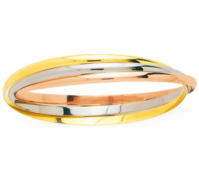 Bracelet trois ors pour femme : or jaune, or blanc et or rose.