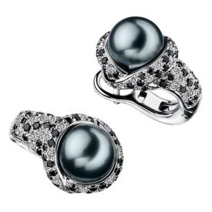 Boucles d’oreilles Perle Caviar Or Blanc Perle Grise Diamants Mauboussin