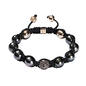 Bracelet Diamants Noirs Perles de Tahiti Or Rose Shamballa