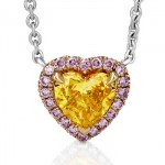 Pendentif Diamant Jaune Coeur et Diamants Roses - De Beers