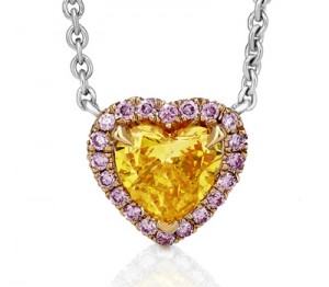 Pendentif Diamant Jaune Coeur et Diamants Roses - De Beers