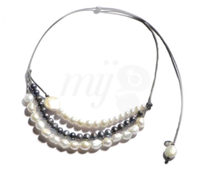 Collier Court 3 rangs en Perles d' Eau Douce - Jll Pearl